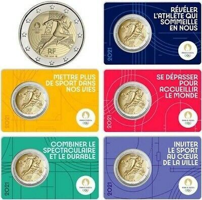 5 Coincard Francia 2021 Juegos Olímpicos 2 Euros Fdc