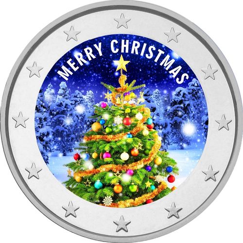 Moneta da 2 Euro Speciale Natale Merry Christmas 2021 Fdc