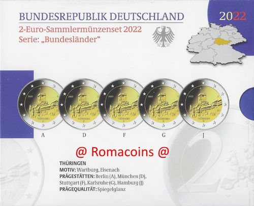 2 Euros Conmemorativos Alemania 2022 5 Cecas Proof