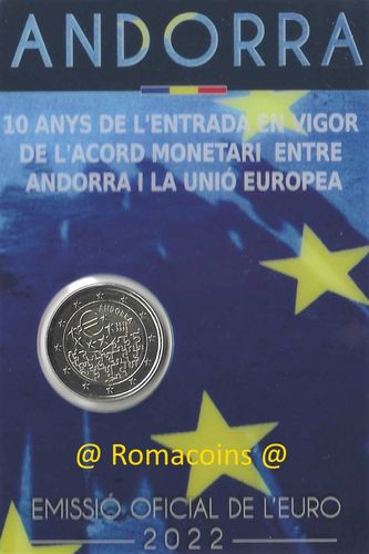 Coincard Andorra 2022 2 Euros 10 Años Acuerdo Monetario UE