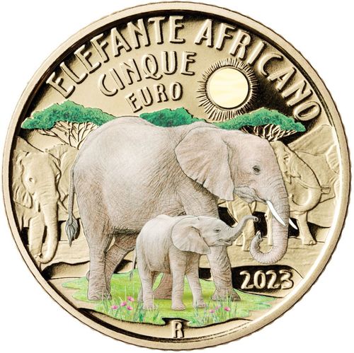 5 Euros Italia 2023 Elefante Moneda Mundo Sostenible