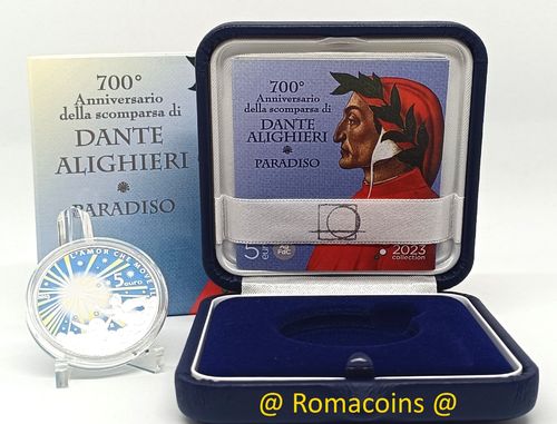 5 Euros Italia 2023 Plata Dante Alighieri Paradise Fdc